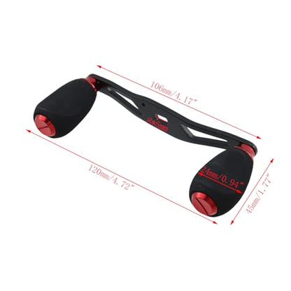 Fishing Reel Handle Red Fishing Baitcasting Handle Rocker Baitcasting Reel Replacement Parts, with EVA Grip Knob and Nut (Black + Red) - color: Black Red
