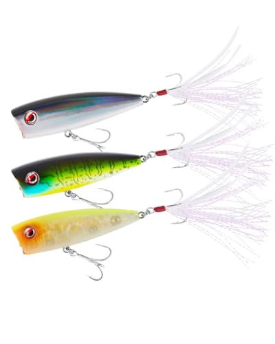 LITTMA Bass Fishing Topwater Popper Lures - Effective Top Water Lures for Bass Anglers - Durable Design for Catching Trophy Bass with High-Performance Popping Action - color: Pumpkin Seed,Skeleton Chartreuse,Black Holo
