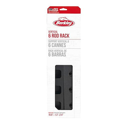 Berkley Vertical Fishing Rod Rack, Stores 6 Rods, Black, Soft Foam Grip Pads Protect Rod Finishes, Durable Construction, Easy to Mount with Common Tools - style: Vertical 6 Rod Rack (New Model)