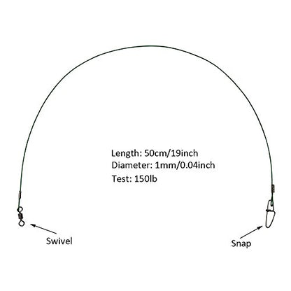 20pcs Fishing Wire Leaders Heavy Duty Fishing Stainless Steel Wire Leaders 150LB High Strength Fishing Leaders with Swivels and Snaps Black/Red/Green - color: Green Leader