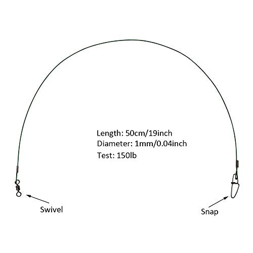 20pcs Fishing Wire Leaders Heavy Duty Fishing Stainless Steel Wire Leaders 150LB High Strength Fishing Leaders with Swivels and Snaps Black/Red/Green - color: Green Leader