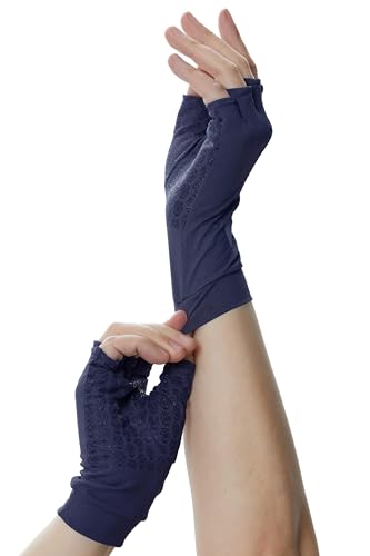 Men's Women's SPF Fingerless Gloves Mittens Sun Protection Unisex Driving Gloves UPF 50+ With Silicone Gel - color: Navy, size: X-Large