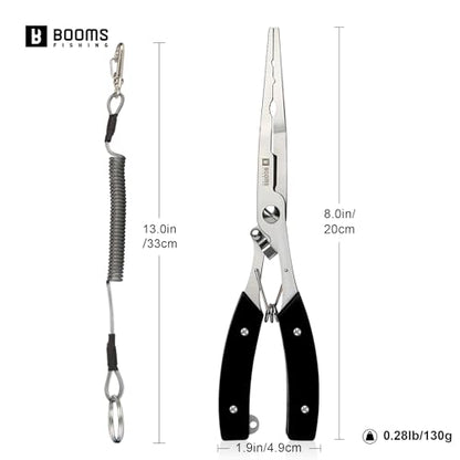 Booms Fishing Hook Remover Pliers, Long Nose, Braid Cutter, Lanyard, Black | Slim Long Nose Helps Reach Deep Hooks With Better Control When Handling Panfish, Trout, Bass and Other Small to Medium Fish - color: Black