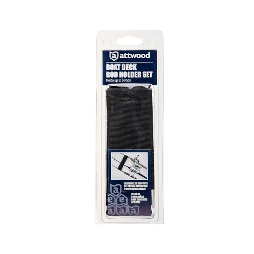 Attwood 12760-7 Boat Deck Rod Holder Set — for Up to 5 Rods, 10-Inch Handle Strap, 6-Inch Rod Tip Strap, Stainless Hardware, Black - size: 1 x 10" strap, 1 x 6" Strap