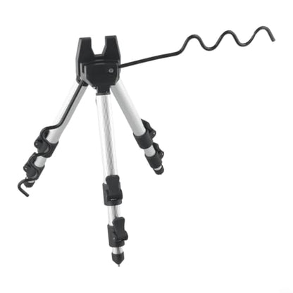 Aluminum Alloy Telescopic Fishing Rod Holder Tripod Stand, Collapsible Pole Bracket with Ground Spikes and Hook for Stability, Supports Up to 7 Rods - color: A Silver
