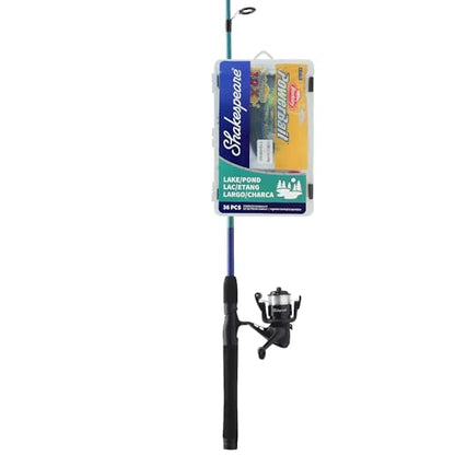 Shakespeare Catch More Fish Spinning Reel and Fishing Rod Combo with Kit - color: Lake/Pond, style: 2024 Model