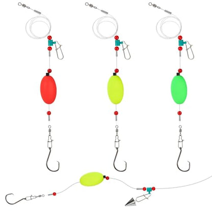3/6PCS Pre-Tied Fish Finder Rig for Surf Fishing Saltwater Fish Finder Rigs for Shark Bluefish Stripers Bass Surf Fishing Tackle & Gear with 90LB Leader Line, Float, Circle Hook 6/0 8/0 - size: HOOK SIZE: 6/0-3PCS