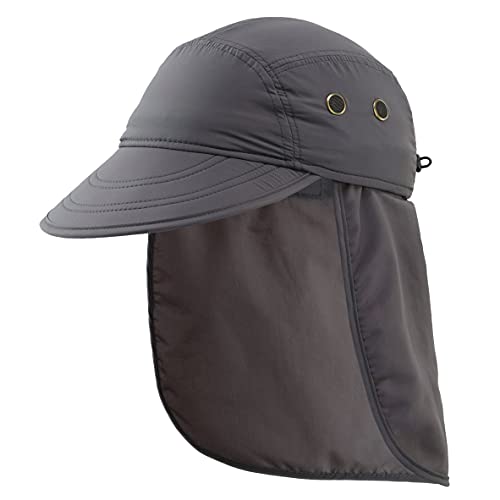 Connectyle Mens Foldable UV Protection Sun Hat with Removable Neck Flap Outdoor Adventure Sun Cap for Fishing Hiking Safari - color: Dark Grey