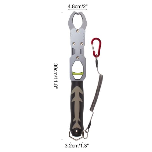 Fish Lip Gripper, Aluminium Alloy Fishing Grabber Non-Slip Fish Lip Grip Tool with Weight Scale & Anti-Lost Rope for Outdoor Fishing - color: Gray