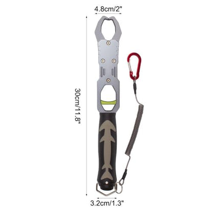 Fish Lip Gripper, Aluminium Alloy Fishing Grabber Non-Slip Fish Lip Grip Tool with Weight Scale & Anti-Lost Rope for Outdoor Fishing - color: Gray