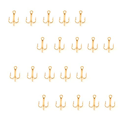 20pcs Fish WOW!® Fishing 3X Strong Treble Hooks Gold - Size #16 Tiny Size