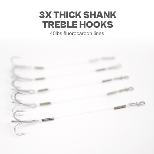 Stinger Hooks (12-Packs) for Jig Heads, Quick Snap #6/#8 Trailer Treble Hooks, 10#/40lbs Fluorocarbon Fishing Line - Walleye, Bass - size: 2.5" - 8# hook