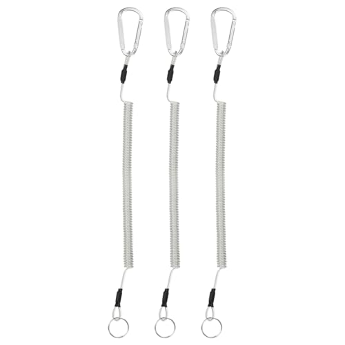11.81IN Retractable Safety Coiled Lanyard [3PCS] - Steel Wire Fishing Rod Safety Lanyard Use for Pliers Boating & Kayak Fishing - color: Silver Tone