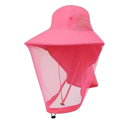 Mosquito Fishing Safari Mesh Net Hat with Neck Flap, Sun Protection Women Men Bug Cap, Hidden Netting Boonie - color: Pink