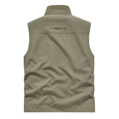 Mens Golf Vest Waterproof Fishing Shirt Zip Up Sleeveless Jacket with Pockets Outdoor Camping Hiking Shirts Travel Photo Vest - color: A07 Khaki, size: Medium
