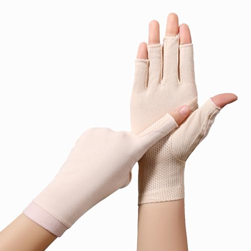 Eohak Women Driving Gloves Sun UV Protection Summer Outdoor Hiking UPF 50+ Glove Touchscreen Half-Finger Glove - color: Apricot Color
