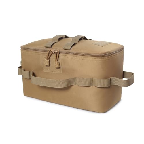 Fishing Tackle Bag Outdoor Camping Cookware Tool Bag Portable Large Capacity Tote Storage Bag Picnic Tactical Soft Case (Tan(13.38''L x 6.69''W x 7.48''H)) - color: Tan(13.38''L x 6.69''W x 7.48''H)