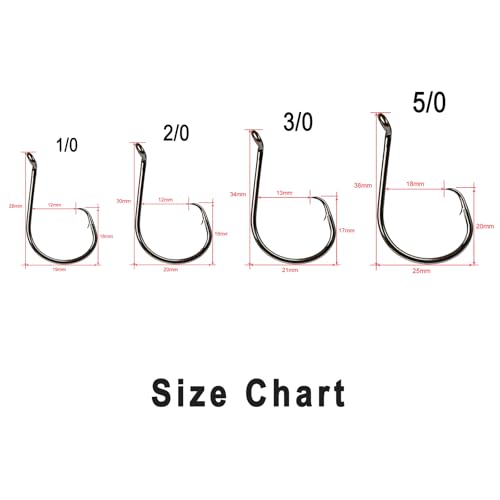 MASTERPRO Saltwater Redfish & Snapper Pack Circle Hooks with Holes, High-Carbon Steel Barbed 1/0 2/0 3/0 5/0 100pcs Portable Boxed Powerful Fishing Hooks
