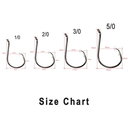 MASTERPRO Saltwater Redfish & Snapper Pack Circle Hooks with Holes, High-Carbon Steel Barbed 1/0 2/0 3/0 5/0 100pcs Portable Boxed Powerful Fishing Hooks