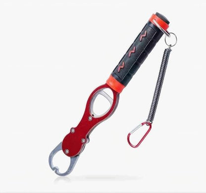 Fish Lip Gripper with Scale, Fish Control Tool Fish Grabber, Stainless Steel Fishing Pliers with Non-Slip Handle, Portable Fish Holder Tool for Saltwater Freshwater Fishing - color: Red