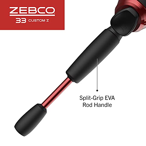 Zebco 33 Custom-Z Spincast Reel and 2-Piece Fishing Rod Combo, 6-Foot Fiberglass Rod with Split-Grip EVA Handle, Quickset Anti-Reverse Fishing Reel with Bite Alert