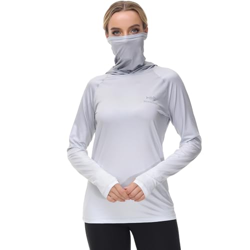 BASSDASH Women's Fishing Hoodie Shirt with Face Mask Thumb Holes UPF 50+ FS23W - color: Grey Spot Gradient, size: Small