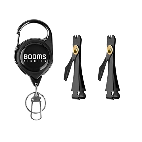 Booms Fishing FC2 Fishing Knot Tying Tool, Fly Fishing Line Cutter, Fishing Clippers with Retractor - color: Black, 2pcs
