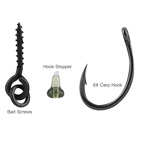 30Pcs Carp Fishing, Carp Hooks, Carp Fishing Rig Hook Bait Stoppers Bait Screws Terminal Tackle