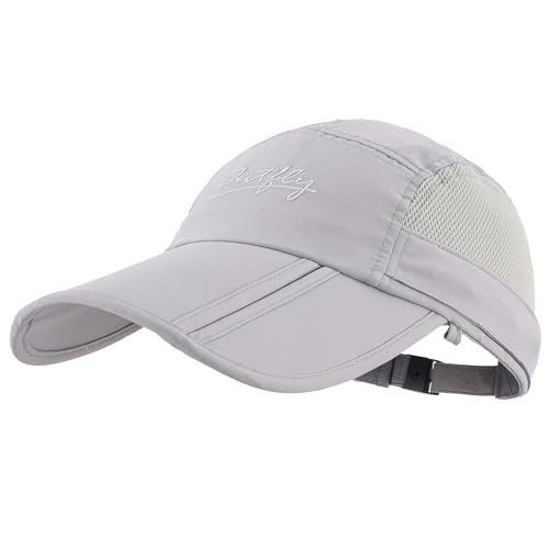 Connectyle Men's Foldable Baseball Sun Cap with Removable Face Mask Neck Flap Cover UPF 50+ Sun Protection Fishing Hiking Hat - color: Light Grey
