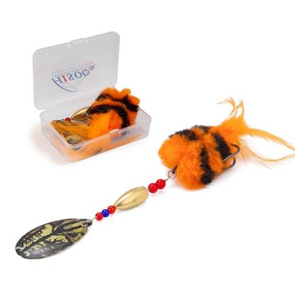 Pike Musky Walleye Fishing Lure Spinnerbait with Feathered Hooks Rooster Tail Fishing Lures Spoon Lures Baits with Tackle Box - color: Style A-Orange