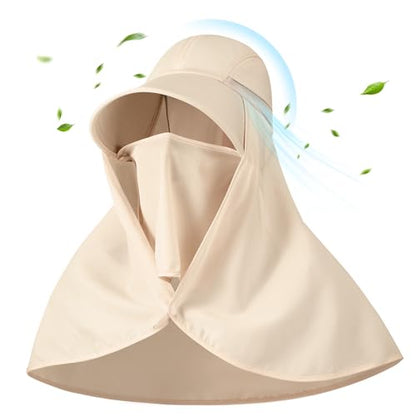 Skicuff 1/3 Pcs Women Sun Hat with Neck Flap Face Cover UPF 50+ UV Protection Wide Brim Visor Fishing Hat for Outdoor Hiking - color: Beige