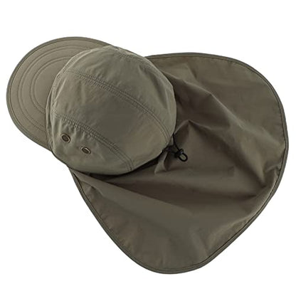 Connectyle Mens Foldable UV Protection Sun Hat with Removable Neck Flap Outdoor Adventure Sun Cap for Fishing Hiking Safari - color: Light Army Green