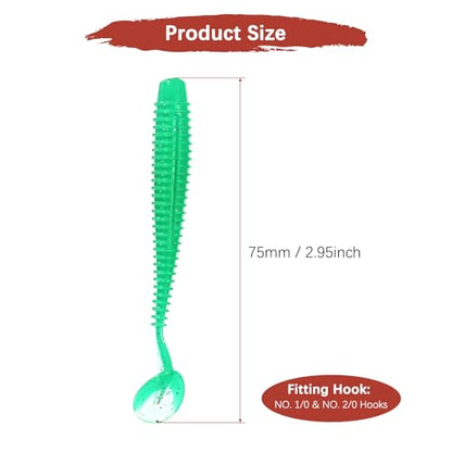 Soft Fishing Lures - Paddle Tail Swim Bait for Bass, Trout in Saltwater & Freshwater - Rigged with Hooks - Durable ABS Plastic - color: Green, size: 2.95"