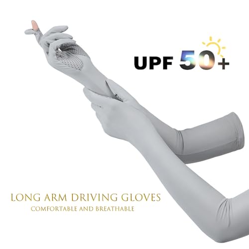 Summer-UV-Sun-Protection Gloves Outdoor Long Arm Driving-Gloves for Women - color: Grey