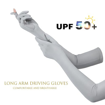 Summer-UV-Sun-Protection Gloves Outdoor Long Arm Driving-Gloves for Women - color: Grey