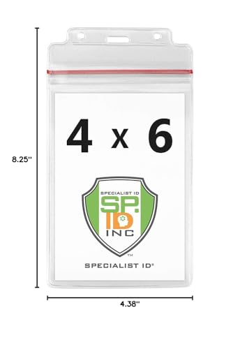 5 Pack - Extra Large Waterproof Badge Holder - 4 X 6 Inch Passport Size - Heavy Duty with Resealable Zip Top Closure - Clear Plastic 4x6 Vertical Holders by Specialist ID (Great for Cruise Essentials) - size: 5 Pack