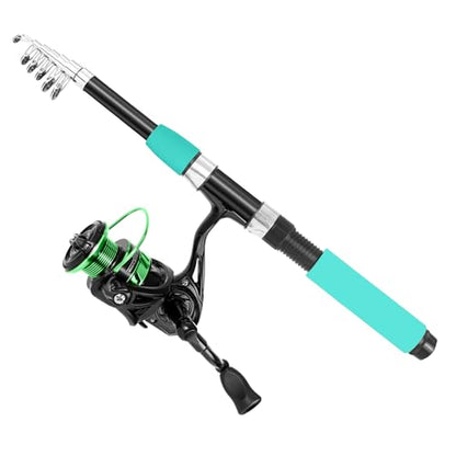 Telescopic Fishing Rod and Reel Combo Set, 2PCS Collapsible Fishing Poles, Fishing Kit with Spinning Reel, Travel Saltwater Freshwater Fishing Gear for Adults Beginners