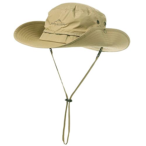 Oversize XL XXL Large Wide Brim Waterproof UPF 50+ Bucket Sun Summer Travel Fishing Hiking Fisherman Hat Detachable Chin - color: 000702_khaki, size: Small-Medium