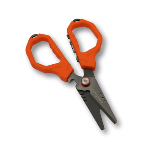 Serrated Blades 2.0 Fishing Scissors - Grip and Cut Fishing Lines with Precision, Non Slip Grip, Serrated Blades, Orange - color: Orange