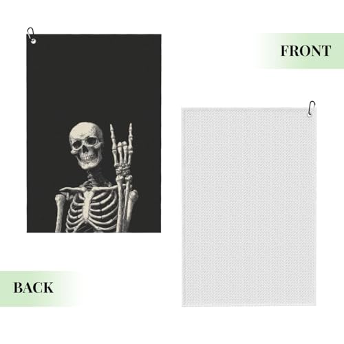 Skull Golf Towel Microfiber with Carabiner Clip, Funny Skeleton Cleaning Cloth for Golf Balls & Clubs, Gift for Women Men, Golfers, Dad, Grandpa, Bag Accessories 16"*24" - color: Skull