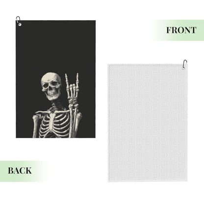 Skull Golf Towel Microfiber with Carabiner Clip, Funny Skeleton Cleaning Cloth for Golf Balls & Clubs, Gift for Women Men, Golfers, Dad, Grandpa, Bag Accessories 16"*24" - color: Skull