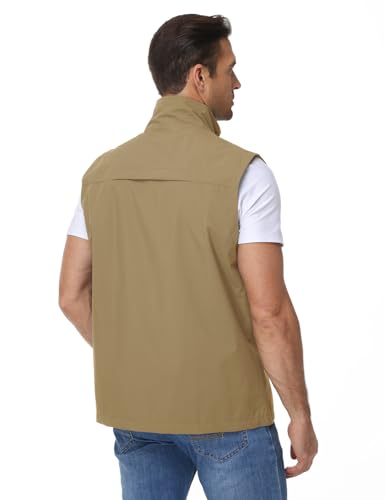 Eisctnd Mens Lightweight Quick Dry Vest Sleeveless Outdwear Utility Jacket | Utility Sleeveless Vest with Multi Pockets, Outerwear Hiking Fishing Photography Camping Travel Outdoor - color: Khaki, size: X-Large