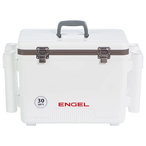 Engel UC30 Leak-Proof, Air Tight, Fishing Drybox Cooler with Built-in Fishing Rod Holders, Also Makes The Perfect Hard Shell Lunchbox for Men and Women - color: White