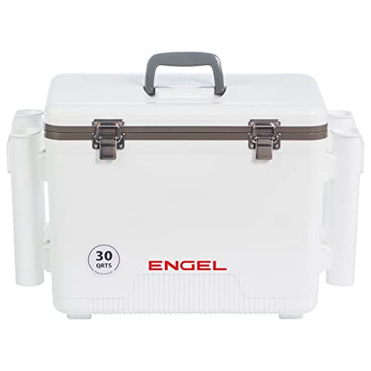 Engel UC30 Leak-Proof, Air Tight, Fishing Drybox Cooler with Built-in Fishing Rod Holders, Also Makes The Perfect Hard Shell Lunchbox for Men and Women - color: White