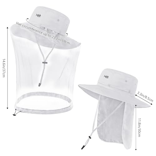BASSDASH UPF 50+ Mosquito Sun Hat with Hidden Head Net and Neck Flap for Men Women Outdoor Fishing Hiking Camping - color: White