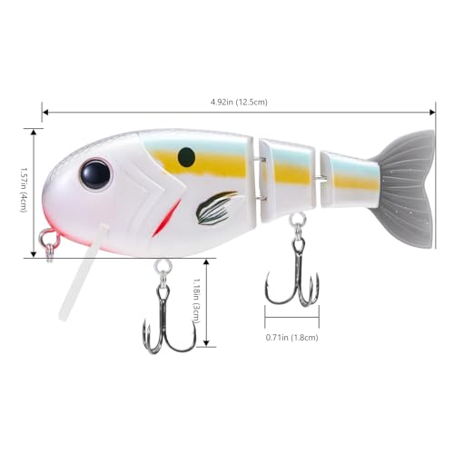 BASSROCK Topwater Fishing Lures for Bass Pike Salmon Floating Swimbait Jointed Crankbait Freshwater Saltwater 4.9in/1.76oz RK1001 - color: Threadfin, size: 4.9in/1.76oz