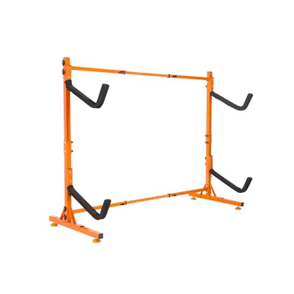 VEVOR Kayak Storage Rack, Heavy Duty Adjustable Freestanding Stand with Lockable Wheels for Indoor Outdoor Garage Shed Dock, Holder for Canoe, SUP, Surfboard & Paddleboard - style: Freestanding-2 Kayaks-orange