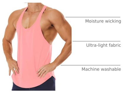 Men's Workout Quick Dry Soft Gym Bodybuilding Stringer Tank Tops - color: Pink, size: Small