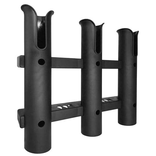 Fishing Rod Holder Bracket Tube 3 Rod Rack Wall Mounted Rod Holder Portable Fishing Pole Holders for Boat Truck Kayak Garag (Black)