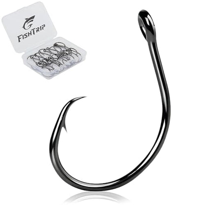 FishTrip 25Pcs Inline Circle Hooks, Fishing Catfish Hooks for Saltwater | Live Bait Non-Offset Wide Gap High Carbon Steel Fish Hook for Catfish, Striped, Bass, Salmon, Mackerel, Tuna Size #4-7/0 - size: 2#_25pcs
